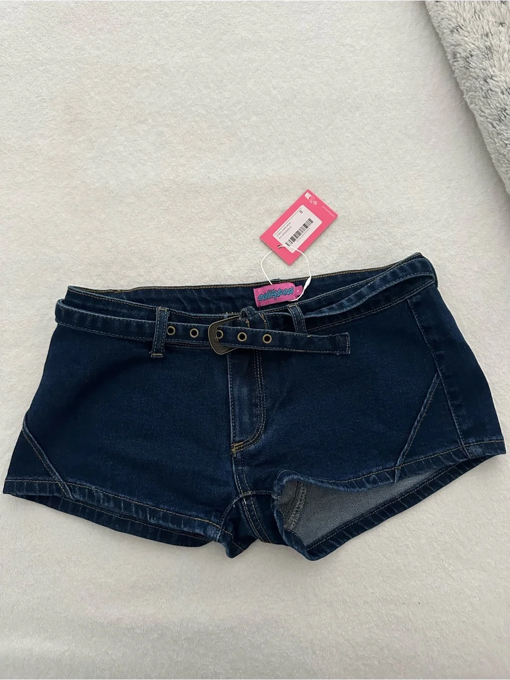 Edikted Dark Blue Denim Short Shorts